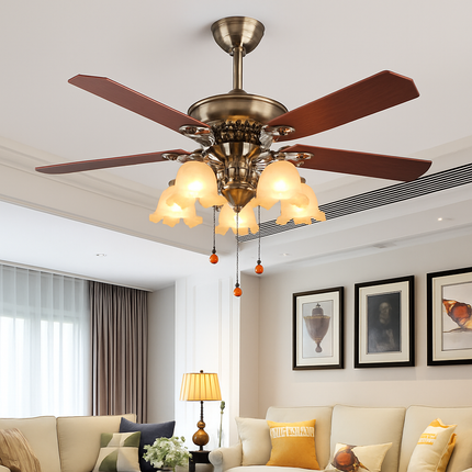 Plafonnier ventilateur en bois rétro avec lumière et télécommande — LZ4P9XJ