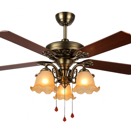 Plafonnier ventilateur en bois rétro avec lumière et télécommande — LZ4P9XJ