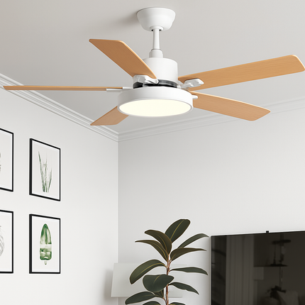 Plafonnier vintage avec ventilateur et éclairage LED télécommandé — LZ4X9M