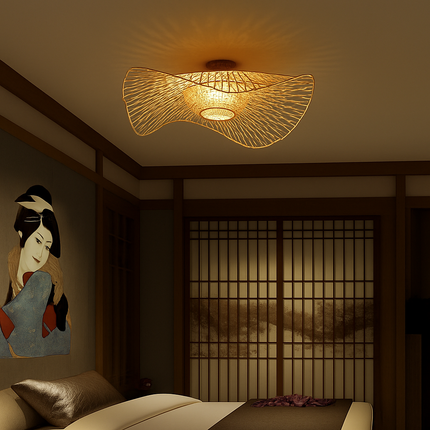 Plafonnier zen en bambou tissé style asiatique sud-est — LZ4N7Q