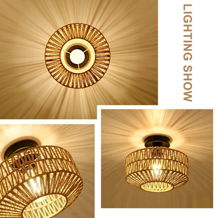 Plafonniers Rotin E27 Ampoules Lustre Luminaire Tissé À La Main Lampe Celing Lampe Encastrée Pour Couloir Chambre Cuisine