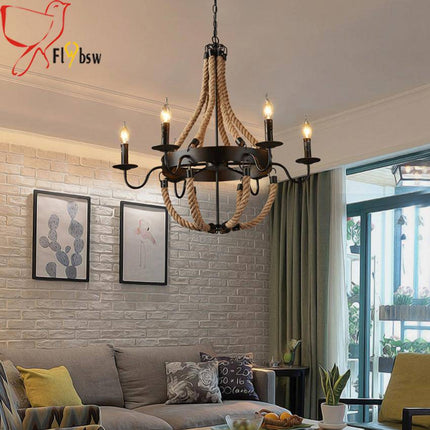 Lustre rustique en métal avec cordages et lampes à flamme — LZ4XJ9