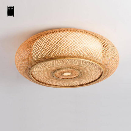 Plafonnier rond en bambou tressé style japonais — LZ4X9Q2
