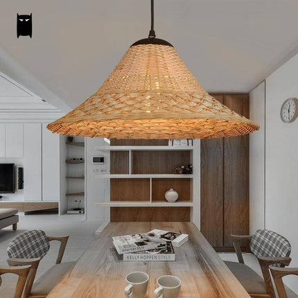 Suspension rustique LED avec abat-jour en rotin naturel — LZ4X9P2