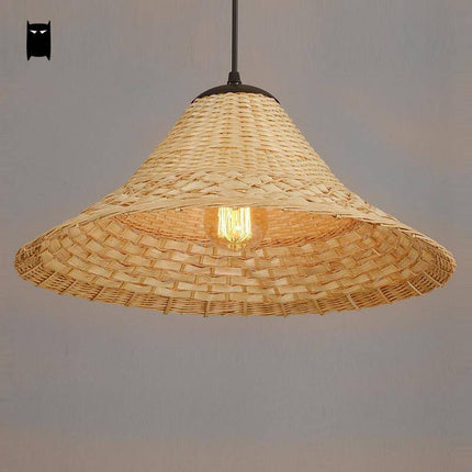 Suspension rustique LED avec abat-jour en rotin naturel — LZ4X9P2