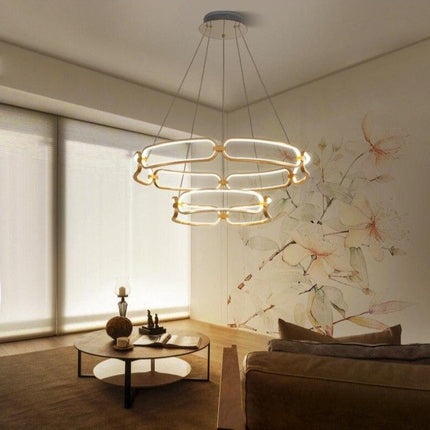 Lustre LED doré à anneaux design Pavia — LZ4X9T2