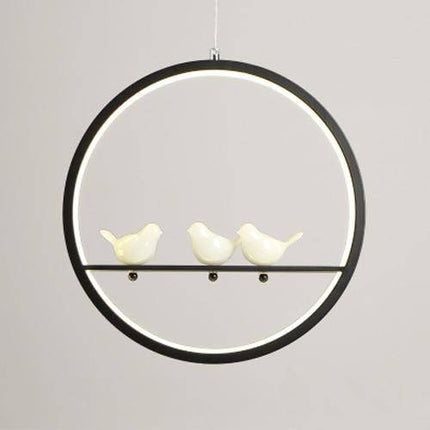 Suspension LED ronde moderne avec motif oiseaux noir ou blanc — LZ4X9T