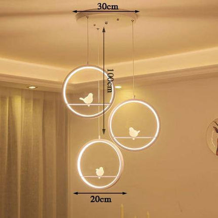 Suspension LED ronde moderne avec motif oiseaux noir ou blanc — LZ4X9T