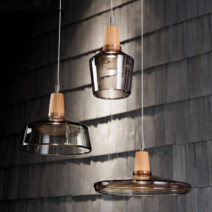 Suspension LED en bois avec abat-jour rond en verre style nordique — LZ4G7XQ