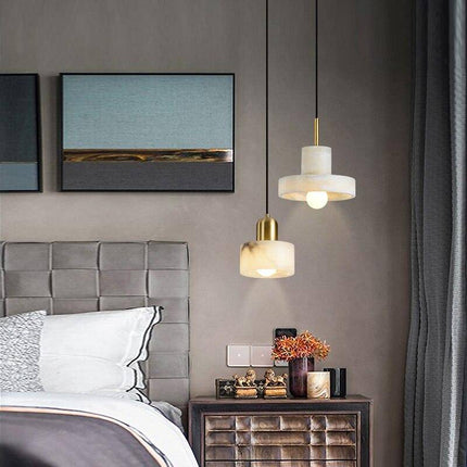 Suspension LED avec abat-jour rond en marbre blanc — LZ4X9T1