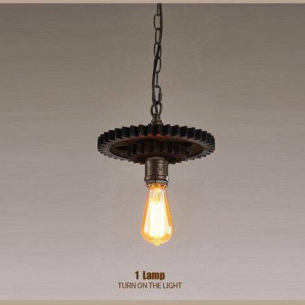 Lustre suspension LED rétro avec ampoules Edison et engrenages industriels — LZ4G7P9N