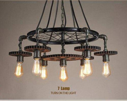 Lustre suspension LED rétro avec ampoules Edison et engrenages industriels — LZ4G7P9N