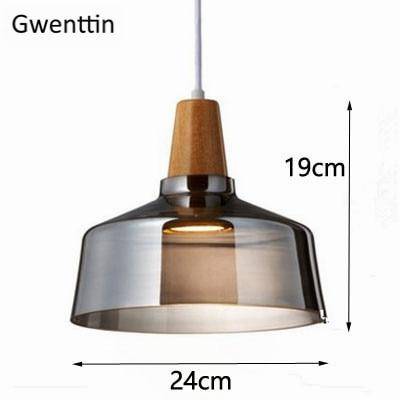 Suspension LED en bois avec abat-jour rond en verre style nordique — LZ4G7XQ