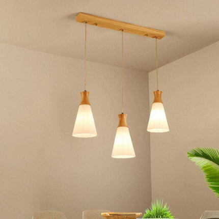 Suspension LED blanche avec abat-jour en bois style scandinave — LZ4X9P2