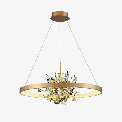 Lustre LED moderne avec anneau et feuilles dorées Bahia — LZ7XQ2