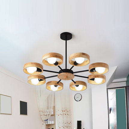 Lustre scandinave LED avec abat-jours en bois Rauwl — LZ4X9T2