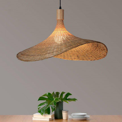 Suspension LED en rotin beige style chapeau rustique — LZ4X9T2