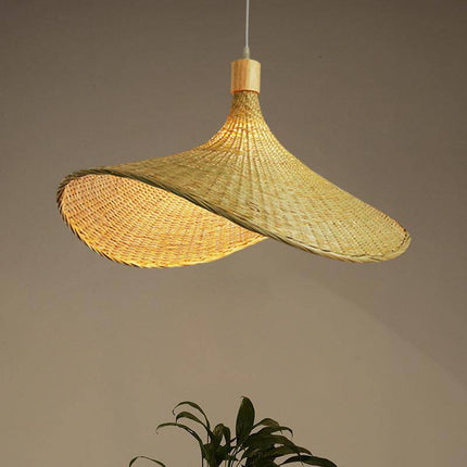 Suspension LED en rotin beige style chapeau rustique — LZ4X9T2