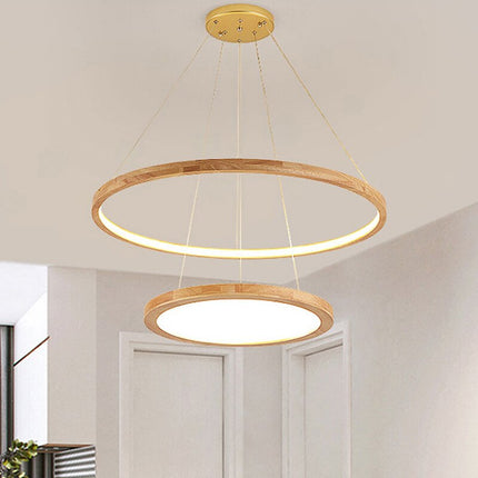 Lustre scandinave en bois avec double anneau lumineux Arya — LZ4X9P2