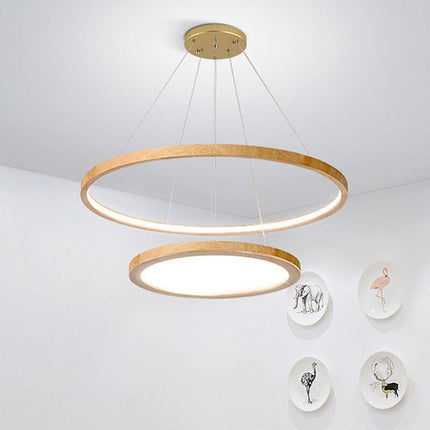 Lustre scandinave en bois avec double anneau lumineux Arya — LZ4X9P2