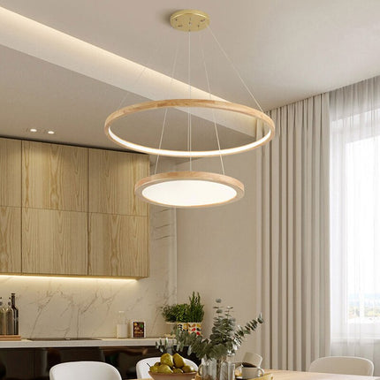 Lustre scandinave en bois avec double anneau lumineux Arya — LZ4X9P2