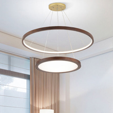 Lustre scandinave en bois avec double anneau lumineux Arya — LZ4X9P2