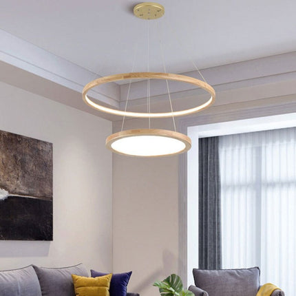 Lustre scandinave en bois avec double anneau lumineux Arya — LZ4X9P2