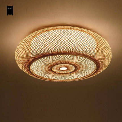 Plafonnier rond en bambou tressé style japonais — LZ4X9Q2