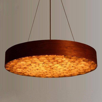 Suspension LED rétro cercle bois épais style lustre — LZ4D9XQ