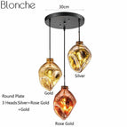 Doré & orange - 3 lampes - Base ronde
