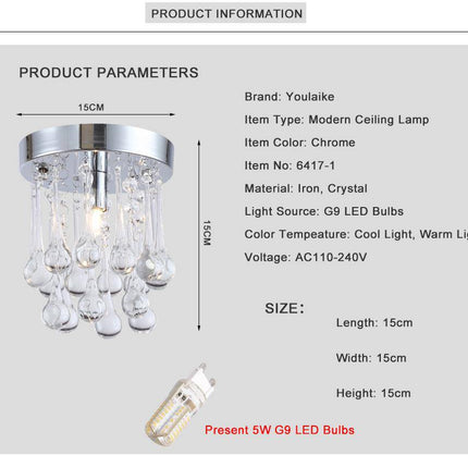 Plafonnier LED chromé orné de gouttes en cristal — LZ4X7M