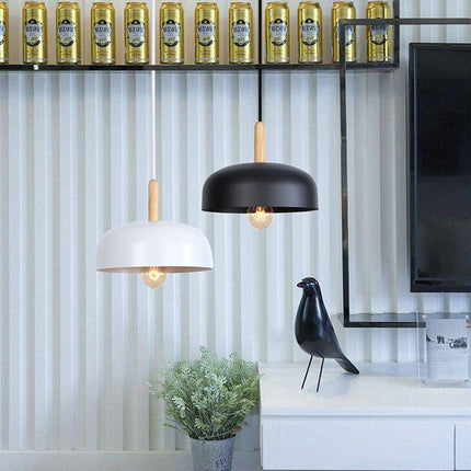 Suspension LED demi-boule style industriel avec support en bois — LZ4X9P2Q