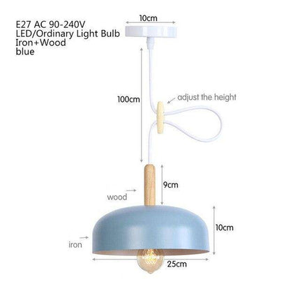 Suspension LED demi-boule style industriel avec support en bois — LZ4X9P2Q