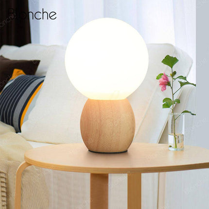 Lampe de table LED boule en bois naturel — LZ4X9T2