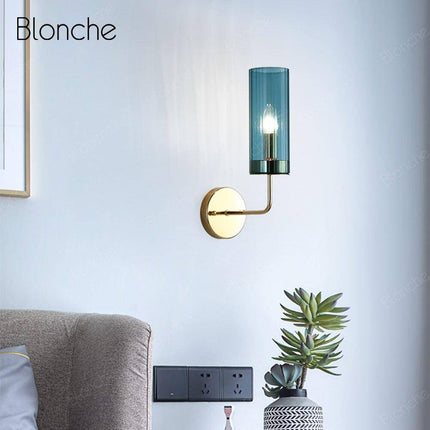 Applique murale cylindrique en verre avec base dorée — LZ4Q7M9