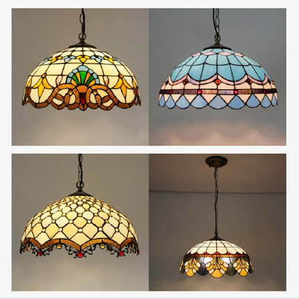 Suspension lustre baroque style Tiffany perle vitrail bleu marron 16" — LZ4X9P2