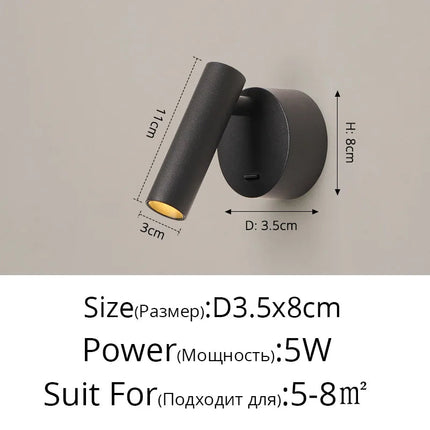 Applique murale LED rotative noire et blanche pour salon et allée — LZ4X9J