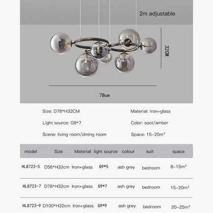 Lustre suspension boule en verre avec barre métallique ronde — LZ4P9X
