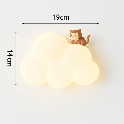 Singe Lumière Dessin Animé Animal Applique Nuage Blanc Applique Chambre D'enfant Veilleuse Chambre D'enfant Lampe De Chevet Protection Des Yeux
