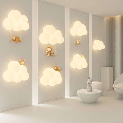 Singe Lumière Dessin Animé Animal Applique Nuage Blanc Applique Chambre D'enfant Veilleuse Chambre D'enfant Lampe De Chevet Protection Des Yeux