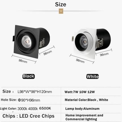Spot LED carré encastrable à rotation et bras télescopique flexible — LZ4X9T1