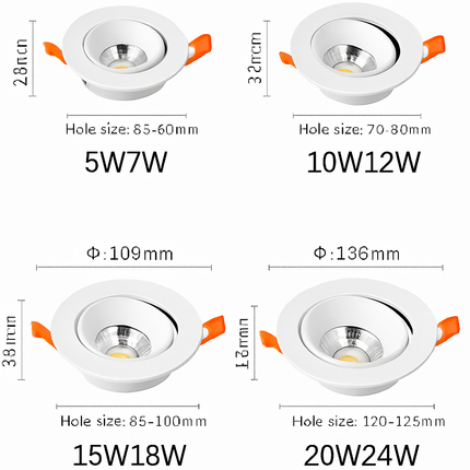 Spot LED encastré dimmable 7W-24W blanc et noir orientable 360° pour salon — LZ4X9P2