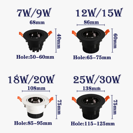 spot led encastrable antireflet avec intensité variable pour éclairage intérieur