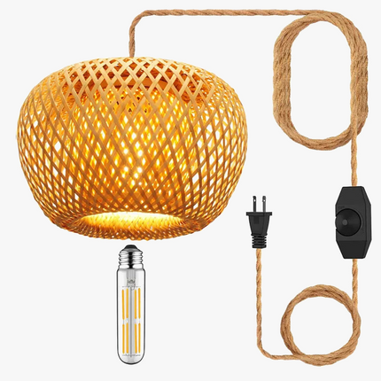 Suspension artisanale en corde de chanvre et bambou tissé à intensité variable — LZ7D9X
