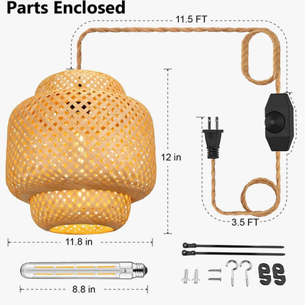 Suspension artisanale en corde de chanvre et bambou tissé à intensité variable — LZ7D9X