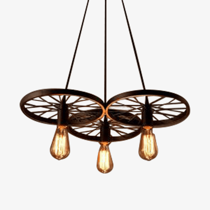 Suspension rustique en forme de roue avec lampes apparentes — LZ4X9T