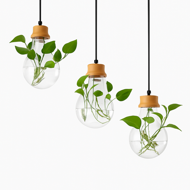 Suspension en verre à fleur avec support en bois naturel — LZ4P9XJ