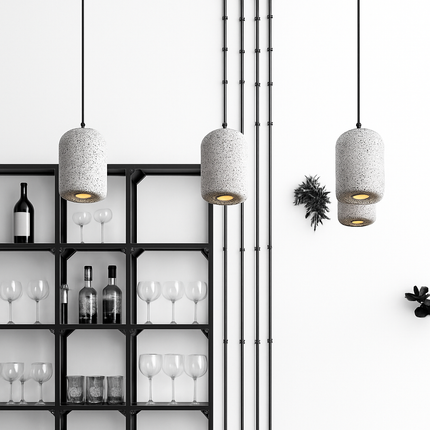 Suspension cylindrique LED effet terrazzo en ciment — LZ4X9D2