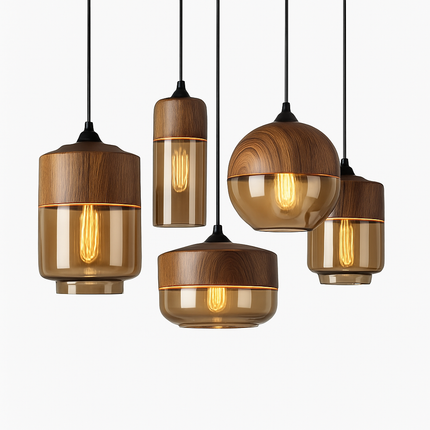 Suspension loft rétro en bois et verre — LZ4QX9J2