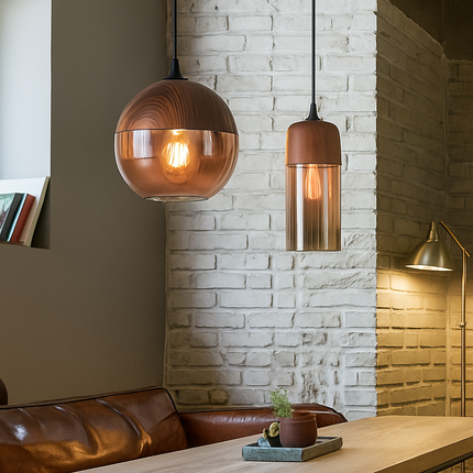 Suspension loft rétro en bois et verre — LZ4QX9J2